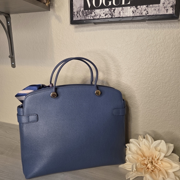 Furla Blue Handbag with Scarf Accent - Picture 2 of 13
